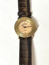 Usado, Reloj de pulsera de colección Guess años 80 tono dorado original correa de cuero marrón 1987 segunda mano  Embacar hacia Argentina