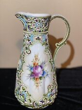 Antique Japanese Moriage Satsuma Hand Painted Floral Handled Vase Pitcher As Is, used for sale  Shipping to South Africa