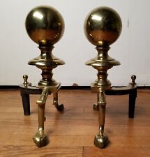 Vintage Mid Century Brass Andirons Solid Brass Fireplace Andirons Set Art Deco for sale  Shipping to South Africa