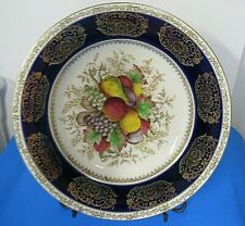 Crown Ducal Ware England Dinner Plate Fruit Pattern Gold Trim Deep Blue Floral for sale  Shipping to Canada