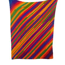 Manta de bebé de ganchillo arco iris hecha a mano pequeña a rayas colorida 33""x43 segunda mano  Embacar hacia Argentina