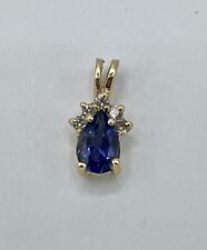 Estate Tanzanite Pear Pendant 14k Yellow Gold W/ 5 Real  Round Diamonds for sale  Shipping to South Africa