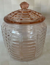 Vintage DEPRESSION GLASS Panel Beehive PINK 7" ANCHOR HOCKING Cookie Jar w/ Lid for sale  Sevierville