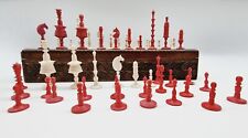 Antiguo juego de ajedrez de hueso en bovino rojo y blanco 60 piezas en caja de ajedrez de madera segunda mano  Embacar hacia Argentina
