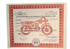 Titan Motorcycle Company of America certyfikat magazynowy 2001 Duża winieta, używany na sprzedaż  Wysyłka do Poland