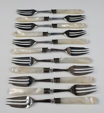 11 Vintage French Silver MOP Dessert Pastry Cake Forks Art Deco Set Silverplate for sale  Shipping to South Africa