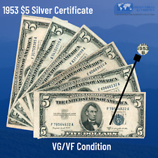 ✔ Un sello azul 1953 certificado de plata de $5 dólares, en muy buen estado/en muy buen estado, billete antiguo de cinco dólares estadounidenses segunda mano  Embacar hacia Argentina