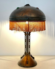 Abajur Art Nouveau antigo-vintage mesa/mesa luz de cobre com franjas anos 1920-1930, usado comprar usado  Enviando para Brazil