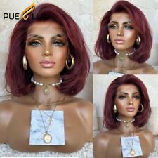 Burgundy Red Short Bob Pixie Cut Wig Glueless Wave Lace Front Wigs Preplucked for sale  Shipping to South Africa