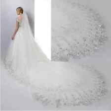   White Ivory Cathedral Wedding Dress with Long Lace Edge Bridal Veil Comb Style for sale  Shipping to South Africa