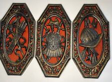 Set Of 3 Vintage Homco Spanish Coat Of Arms Wall Decor Plastic Red Felt Hanging for sale  Shipping to South Africa