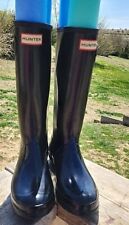Hunter Wellies Womens Black Original High Gloss Tall Pull On Rain Boots Size 5  for sale  Shipping to South Africa