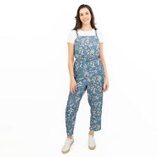 Womens Blue Dungarees Strappy Floral Crop Leg Stretch Waist Overall Cotton Blend for sale  Shipping to South Africa