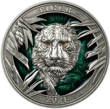 2021 Barbados Colours of Wildlife Tiger 3 oz Silver Ultra High Relief Coin for sale  Shipping to South Africa