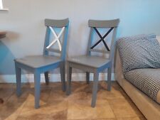 Pair Painted Grey Cream Matte Dining Chairs Sit Stencil Postage Available  for sale  Shipping to South Africa