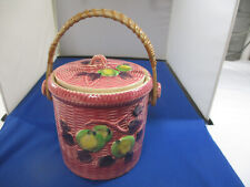 Vintage Basket Weave Floral Majolica Biscuit Jar  for sale  Seward
