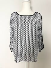 Renee C Womens Tunic Blouse Size M Black White Geometric Boat Neck 3/4 Sleeves for sale  Shipping to South Africa