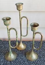 Três castiçais votivos vintage de latão trompete corneta cônico com pátina, usado comprar usado  Enviando para Brazil