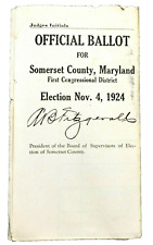 1924 SOMERSET Co. MARYLAND Paper Election Ballot UNUSED OFFICIAL USA PRESIDENT  for sale  Shipping to South Africa