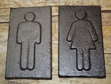Cast Iron Antique Style Man & Woman Bathroom Decor Figures Wall Plaque Signs  for sale  Shipping to South Africa