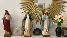 THREE Large Antique French 16.5" Plaster Religious Statues Scared Heart and Mary, used for sale  Shipping to South Africa