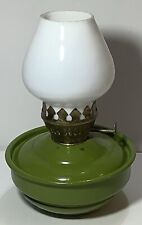 Vintage Kelly Oil Lamp Green Metal Weighted Base w/White Glass Chimney & Wick for sale  Shipping to South Africa