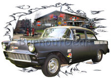 1956 Black Chevy Sedan Gasser Custom Hot Rod Garage T-Shirt 56 Muscle Car Tee's, used for sale  Shipping to Canada