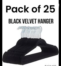 Pack Of 25 BLACK Velvet, Non-Slip Suit Clothes Hangers, Black/Silver - Open box for sale  Shipping to South Africa