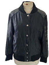 Depeche (Danish Collection) Black Goat Leather Studded Zip Bomber Jacket Size 16, used for sale  Shipping to South Africa