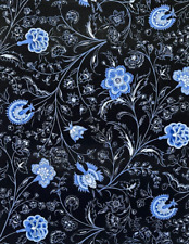 Tecido flor azul preto desenho têxtil original desenho antigo, usado comprar usado  Enviando para Brazil