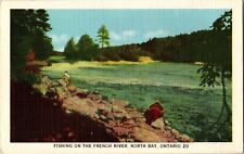 Fishing on the French River Canoe Fisherman North Bay Ontario ON Postcard Unused for sale  Shipping to South Africa