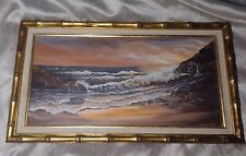 Used, Original Seascape Oil Painting On Canvas Ocean Sunset Beach Bamboo Frame 32" for sale  Shipping to South Africa