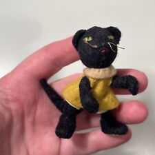 2.5" Vintage Felted Wool Black Kitty Cat Girl Clothed Folk Art Handmade Unique for sale  Shipping to South Africa