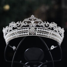 Used, 5.6cm Tall Large Pearl Crystal Tiara Crown Wedding Bridal Queen Princess Prom for sale  Shipping to South Africa
