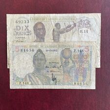 BANQUE de L'AFRIQUE OCCIDENTALE Lot Billets 5 Francs 1952 Et 10 Francs 1946 d'occasion  Arcis-sur-Aube