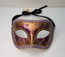 VENETIAN FACE MASK WEDDING CARNIVAL COSPLAY MASQUERADE GOLD & PURPLE GLITTER for sale  Shipping to South Africa