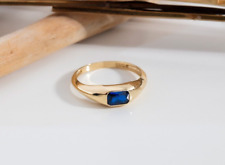 Blue Sapphire Dainty Baguette Stacking Ring Silver Gold Plated Engagement Ring, used for sale  Shipping to South Africa