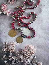 3 moedas estrangeiras vintage em um colar de cristal vermelho misto de contas à mão 36 pol. comprar usado  Enviando para Brazil