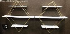 Pair of Minimalist White and Gold Wooden Geometric Wall Mount Floating Shelves for sale  Randolph
