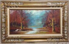 Used, Vintage Artist Signed Oil Painting Trees Landscape Forest Carved Wood Frame for sale  Shipping to Canada