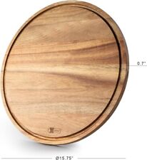  Round Extra-Thick Cutting Board with Deep Juice Groove Reversible Wood tray for sale  Shipping to South Africa