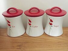 Dunelm Ceramic Poppy Tea Coffee Sugar Canister Jar White Red Poppies Kitchen for sale  STOKE-ON-TRENT