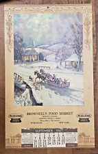 Vtg 1947 Advertising Calendar Worcester NY Brownell's Market PLEEZING Sleigh, used for sale  Shipping to South Africa