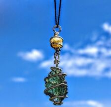 MOLDAVITE & RHODIZITE NECKLACE! Wire Wrap 925 Silver Crystal Meteorite Pendant for sale  Shipping to South Africa