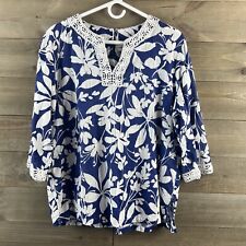 Camisa feminina Alfred Dunner manga 3/4 gola V ponto suíço floral renda acento tamanho 16 comprar usado  Enviando para Brazil