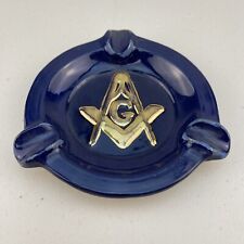 Vintage Mason Masonic Freemason Ceramic Ashtray Navy Gold Signed "JWE '66", used for sale  Shipping to South Africa