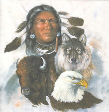 Usado, 1 servilleta de papel de almuerzo servilleta (RS454) indio con lobo, águila y bisonte segunda mano  Embacar hacia Mexico