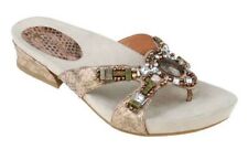 Earthies Lazeretta Bronze Slip On Thong Sandals Sz 9.5 Block Heel Beads Gems  for sale  Shipping to South Africa