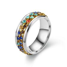 Anxiety Spinner Ring Multicolor Zircon Crystal Titanium Stainless Steel Rings for sale  Shipping to South Africa