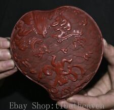 Caja de joyería en forma de corazón de 5"" antigua laca roja china tallado dragón Nezha segunda mano  Embacar hacia Argentina
